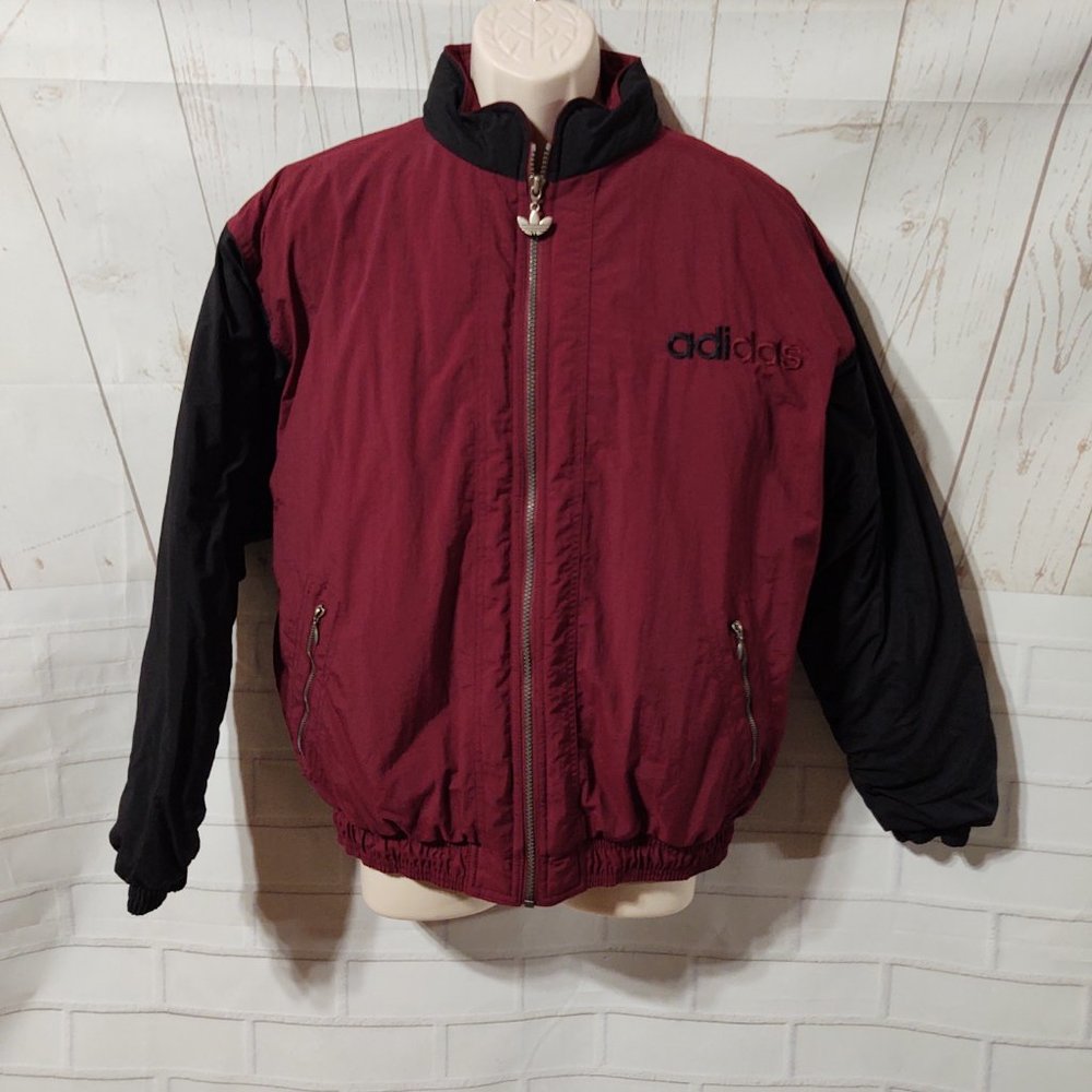 Vintage Adidas Mens Sz M Winter Jacket Trefoil Logo Maroon/Black Like New! - Picture 6 of 10